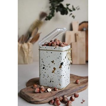 Evle ER043-9G Terrazzo Cream Desenli Dikdörtgen Metal Saklama Kabı