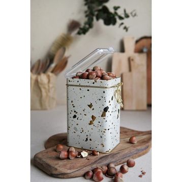 Evle ER043-9G Terrazzo Cream Desenli Dikdörtgen Metal Saklama Kabı