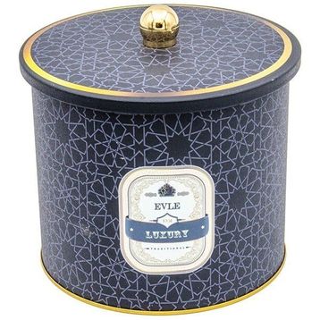 Evle ER143-V2 Trellis Desenli Yuvarlak Metal Saklama Kabı