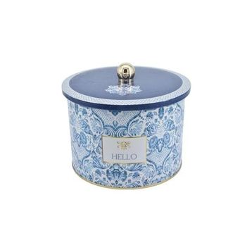 Evle ER145-2H Azulejos Hello Desenli Yuvarlak Metal Saklama Kabı