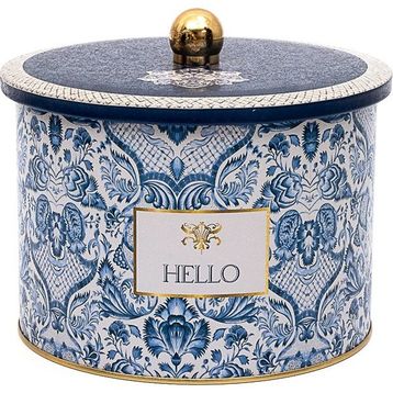 Evle ER145-2H Azulejos Hello Desenli Yuvarlak Metal Saklama Kabı