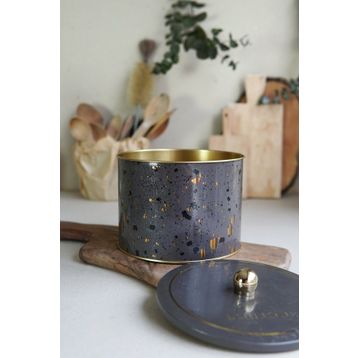 Evle ER145-8G Terrazzo Brown Desenli Yuvarlak Metal Saklama Kabı