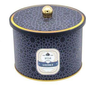Evle ER145-V2 17,5x13 cm 2.9 lt Trellis Desenli Yuvarlak Metal Saklama Kabı