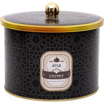 Evle ER145-V2 17,5x13 cm 2.9 lt Trellis Desenli Yuvarlak Metal Saklama Kabı