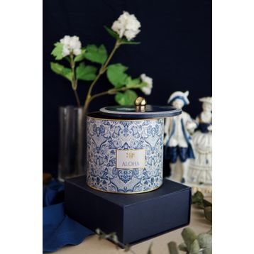 Evle ER146-3H Azulejos Aloha Desenli Yuvarlak Metal Saklama Kabı