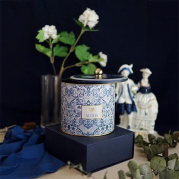 Evle ER146-3H Azulejos Aloha Desenli Yuvarlak Metal Saklama Kabı