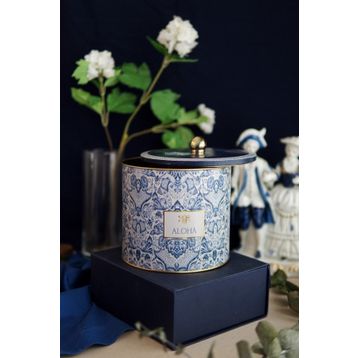 Evle ER146-3H Azulejos Aloha Desenli Yuvarlak Metal Saklama Kabı