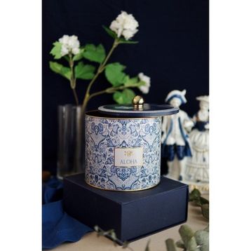 Evle ER146-3H Azulejos Aloha Desenli Yuvarlak Metal Saklama Kabı