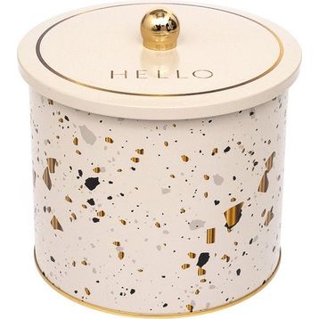 Evle ER146-9G Terrazzo Cream Desenli Yuvarlak Metal Saklama Kabı