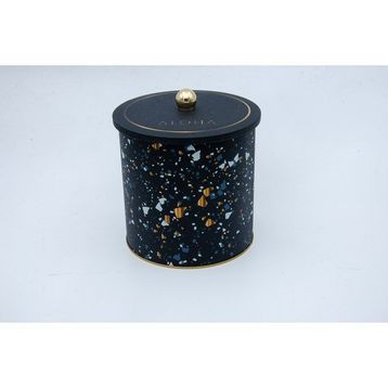 Evle ER147-1H Terrazzo Black Desenli Yuvarlak Metal Saklama Kabı