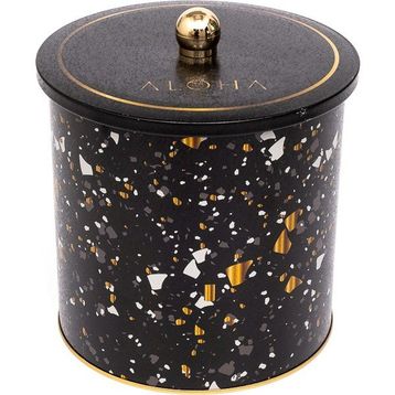 Evle ER147-1H Terrazzo Black Desenli Yuvarlak Metal Saklama Kabı