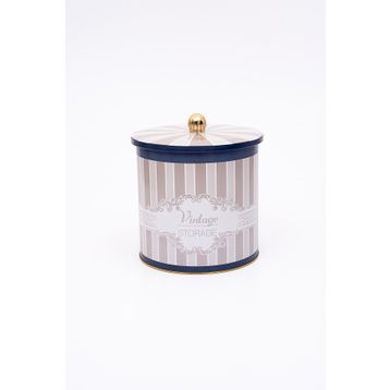 Evle ER147-5B Elegance Blue Desenli Yuvarlak Metal Saklama Kabı
