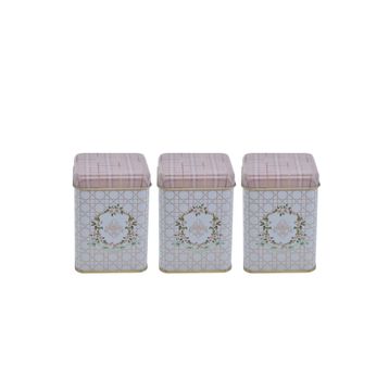 Evle ERB24U7 Rosy Kare Metal 3'lü Set Saklama Kabı