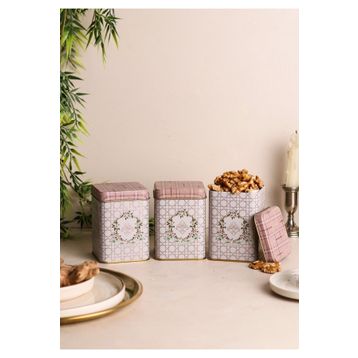 Evle ERB24U7 Rosy Kare Metal 3'lü Set Saklama Kabı
