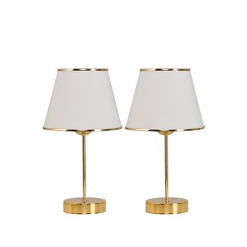 EVLight Mirza 2'li Krem Metal Ayaklı Gold Abajur Masa Lambası
