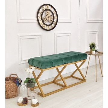Evodeko Gold Ayaklı Yeşil Bench Puf