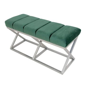 Evodeko Gümüş Ayaklı Yeşil Bench Puf