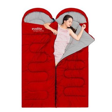 Evolite Camper Pro SQ Birleştirilebilir 2 Kişilik Kırmızı Uyku Tulumu