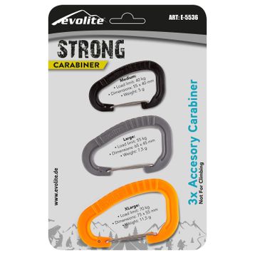 Evolite Strong Turuncu-Gri-Siyah 3'lü Karabina Seti
