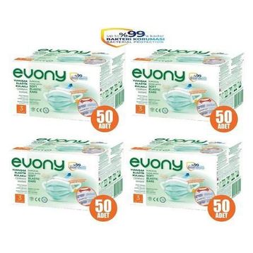 Evony 3 Katlı Yumuşak Elastik Kulaklı 200 Adet Maske