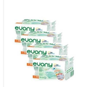 Evony 3 Katlı Yumuşak Elastik Kulaklı 200 Adet Maske