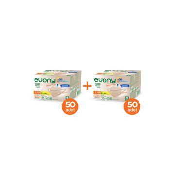Evony 3 Katlı Yumuşak Elastik Kulaklı S/M 2x50 Adet Ten Rengi Maske