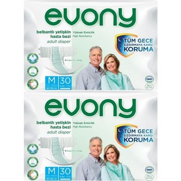 Evony Bel Bantlı Tekstil Yüzey M 2x30 60 Adet Yetişkin Hasta Bezi