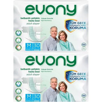 Evony Bel Bantlı Tekstil Yüzey M 2x30 60 Adet Yetişkin Hasta Bezi