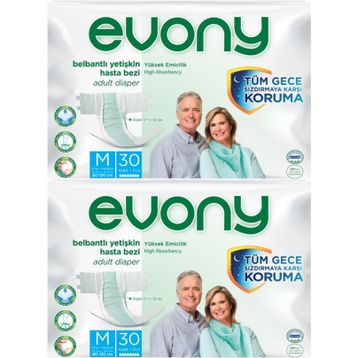 Evony Bel Bantlı Tekstil Yüzey M 2x30 60 Adet Yetişkin Hasta Bezi