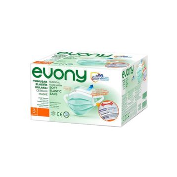 Evony Çocuk Maskesi 3 Katlı Yumuşak Elastik Kulaklı 160 Adet Yeşil Telli Maske