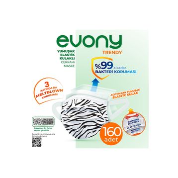 Evony Elastik Kulaklı Trendy Desenli 160 Adet Maske