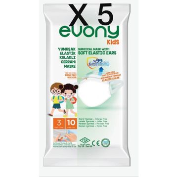 Evony Kids 50 Adet 3 Katlı Elastik Çocuk Maskesi