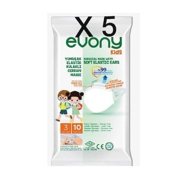 Evony Kids 50 Adet 3 Katlı Elastik Çocuk Maskesi