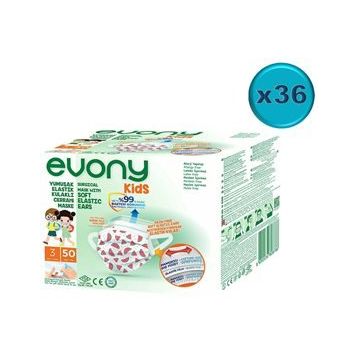 Evony Kids Çoçuklar İçin 1800'lü Yumuşak Kulaklı 3 Katlı Filtreli Burun Telli Cerrahi Maske