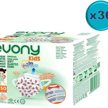 Evony Kids Çoçuklar İçin 1800'lü Yumuşak Kulaklı 3 Katlı Filtreli Burun Telli Cerrahi Maske