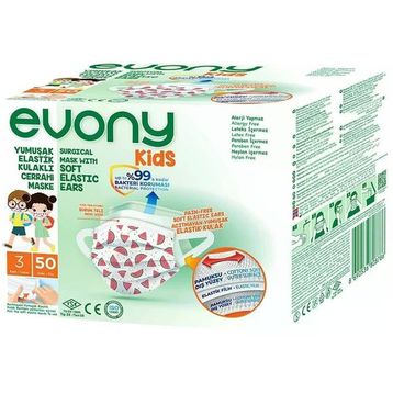 Evony Kids Çoçuklar İçin Desenli 3 Katlı Filtreli Burun Telli Cerrahi 50'li Maske