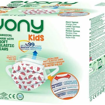 Evony Kids Çoçuklar İçin Desenli 3 Katlı Filtreli Burun Telli Cerrahi 50'li Maske