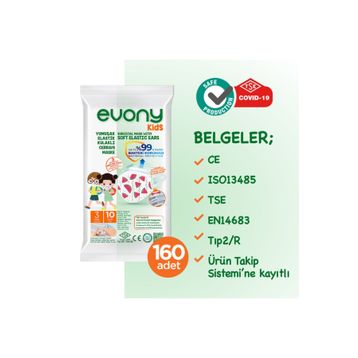 Evony Kids Elastik Kulaklı 160 Adet Maske