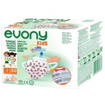 Evony Kids Yumuşak Elastik Kulaklı Renkli 50 Adet Çocuk Maskesi