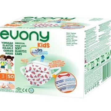 Evony Kids Yumuşak Elastik Kulaklı Renkli 50 Adet Çocuk Maskesi