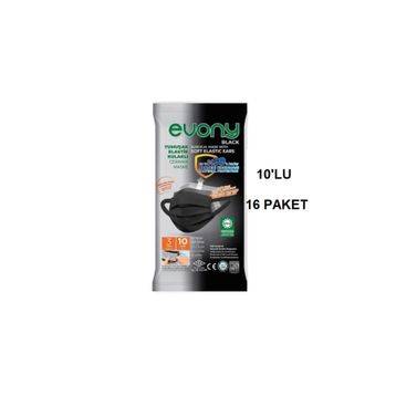 Evony Siyah Elastik Kulaklı 10x16'lı Paket Cerrahi Maske