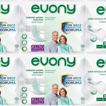 Evony Yetişkin Bel Bantlı Tekstil Yüzey Ekstra Büyük 120 Adet Hasta Bezi+60 Adet Yatak Koruyucu Örtü