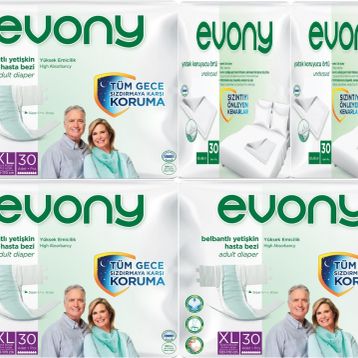 Evony Yetişkin Bel Bantlı Tekstil Yüzey Ekstra Büyük 90 Adet Hasta Bezi+60 Adet Yatak Koruyucu Örtü