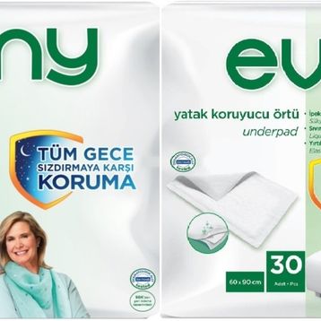 Evony Yetişkin Bel Bantlı Tekstil Yüzey L Büyük 30 Adet Hasta Bezi+30 Adet Yatak Koruyucu Örtü