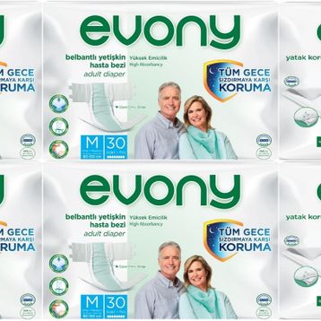 Evony Yetişkin Bel Bantlı Tekstil Yüzey Orta 120 Adet Hasta Bezi+60 Adet Yatak Koruyucu Örtü