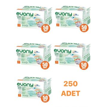 Evony Yumuşak Elastik Kulaklı 3 Katlı 240 Adet Telli Cerrahi Maske