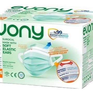 Evony Yumuşak Elastik Kulaklı 3 Katlı 240 Adet Telli Cerrahi Maske