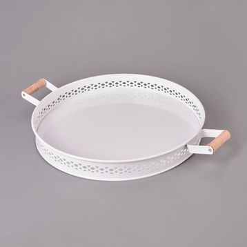 Evstyle 38 cm Ahşap Saplı Metal Village Tepsi