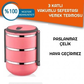 EW's Kitchenware 3'lü Pembe Sefer Tası Yemek Termosu Saklama Kabı Termosu