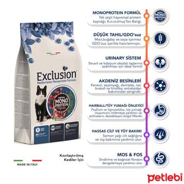 Exclusion 12 kg Monoprotein Ton Balıklı ve Narlı Düşük Tahıllı Kısırlaştırılmış Kedi Maması